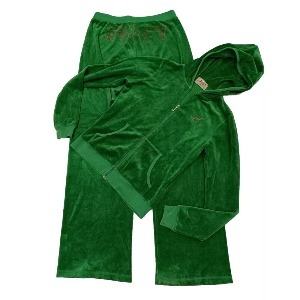 Vintage Juicy Couture Tracksuit Matching Set Kelly Green Jacket Pants Butt Logo